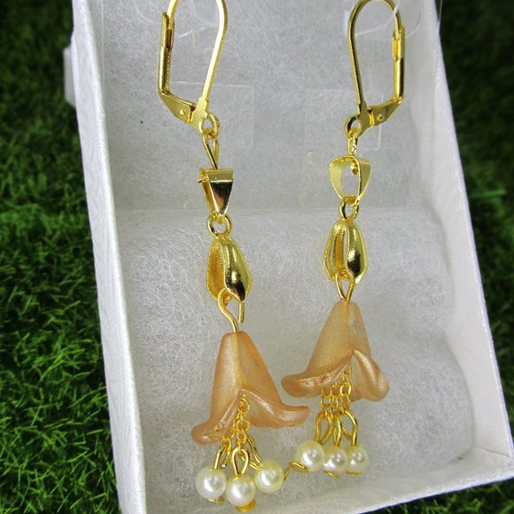 Gold Plated Garden Party Florals with Dangling Pearls - Picture 1 of 2